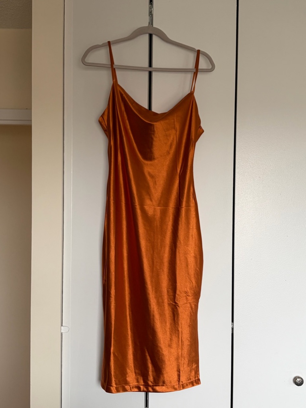 Shiny Orange Midi Dress